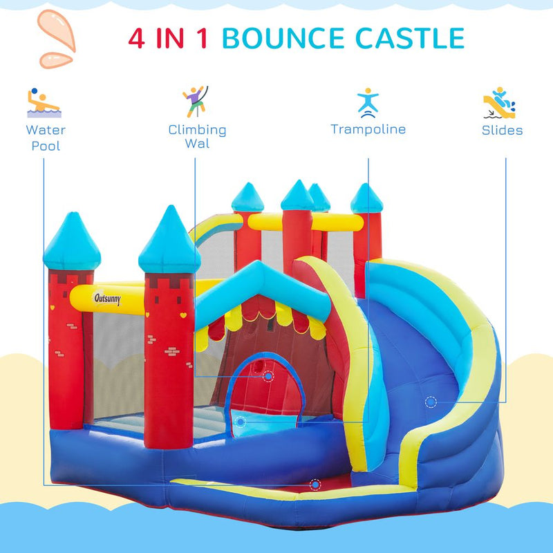 Kids Bouncy Castle with Slide Pool Trampoline Climbing Wall w/ Blower