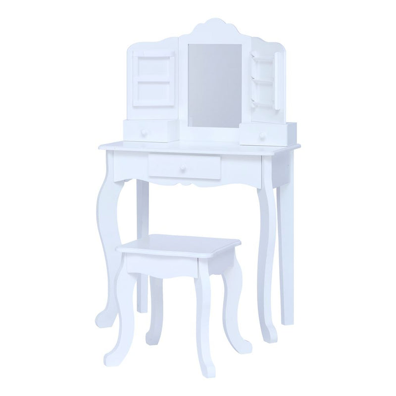 Kids Dressing Table Vanity Set, Mirror & Stool White