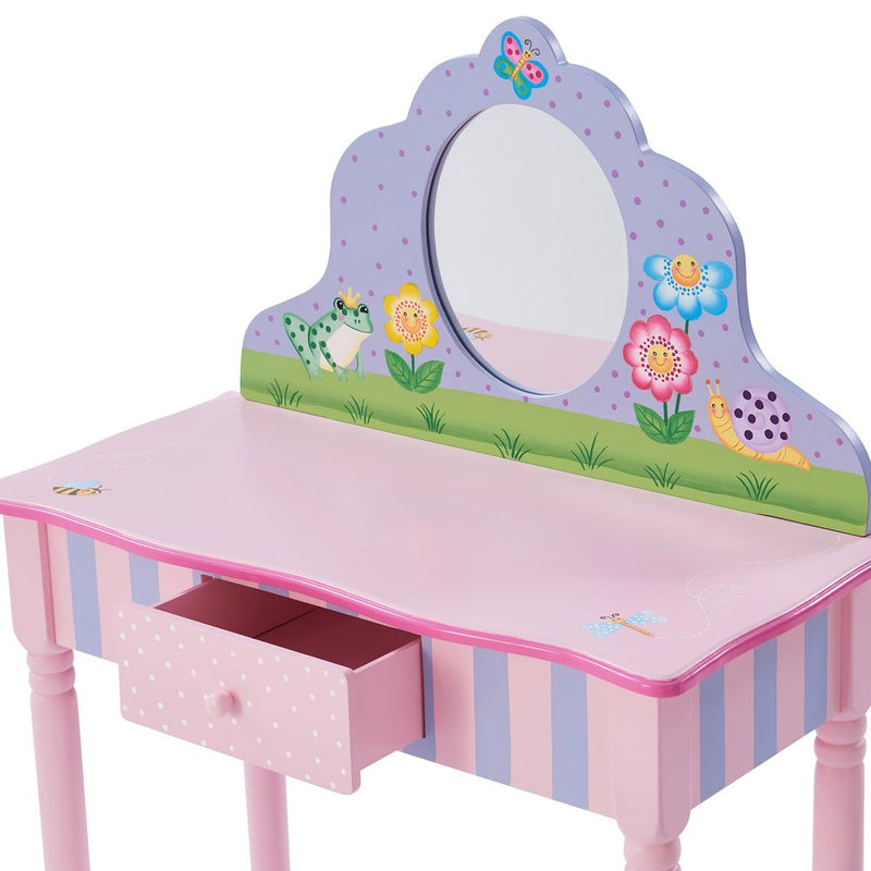 Kids Play Wooden Vanity Table, Stool Set & Mirror T