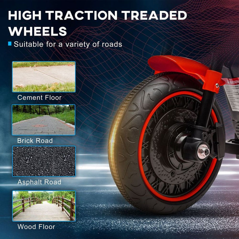 6V Electric Motorbike with Training Wheels, One-Button Start - Red