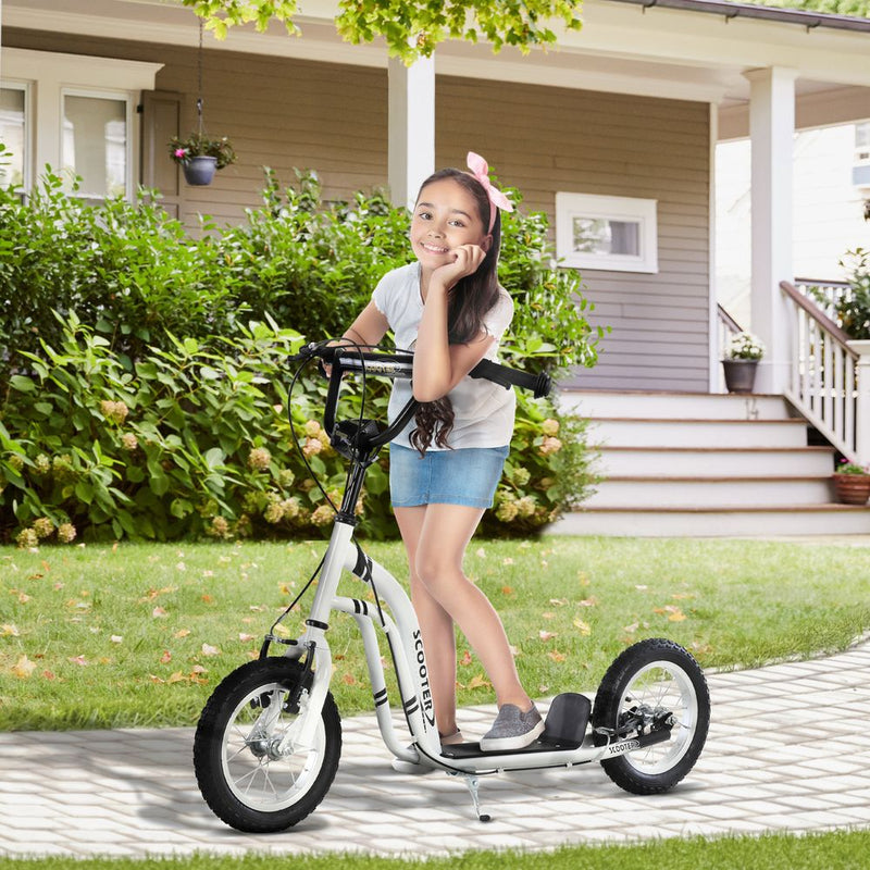 Dual Brakes Kick Scooter 12-Inch Inflatable Wheel Ride On Toy HOMCOM