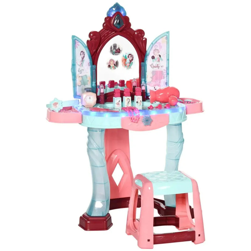 Kids 31 Piece Dressing Table w/ Magical Princess Mirror, Light and Music