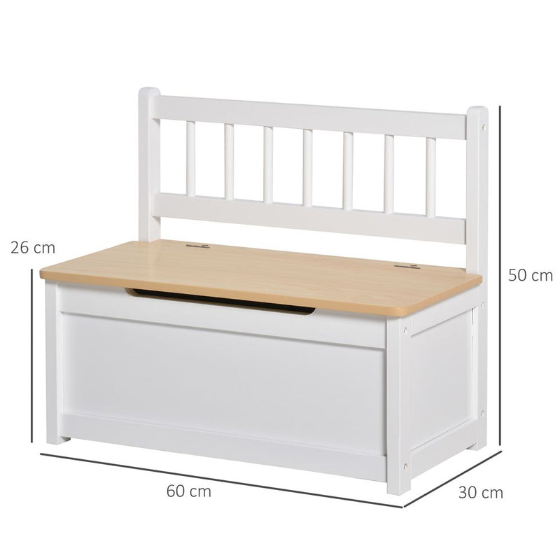 2 In 1 Wooden Toy Box, Kids Seat Bench Storage Chest, 60 x 30 x 50cm