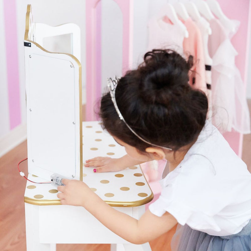 Wooden Play Vanity Set With Mirror & Lights White/Gold