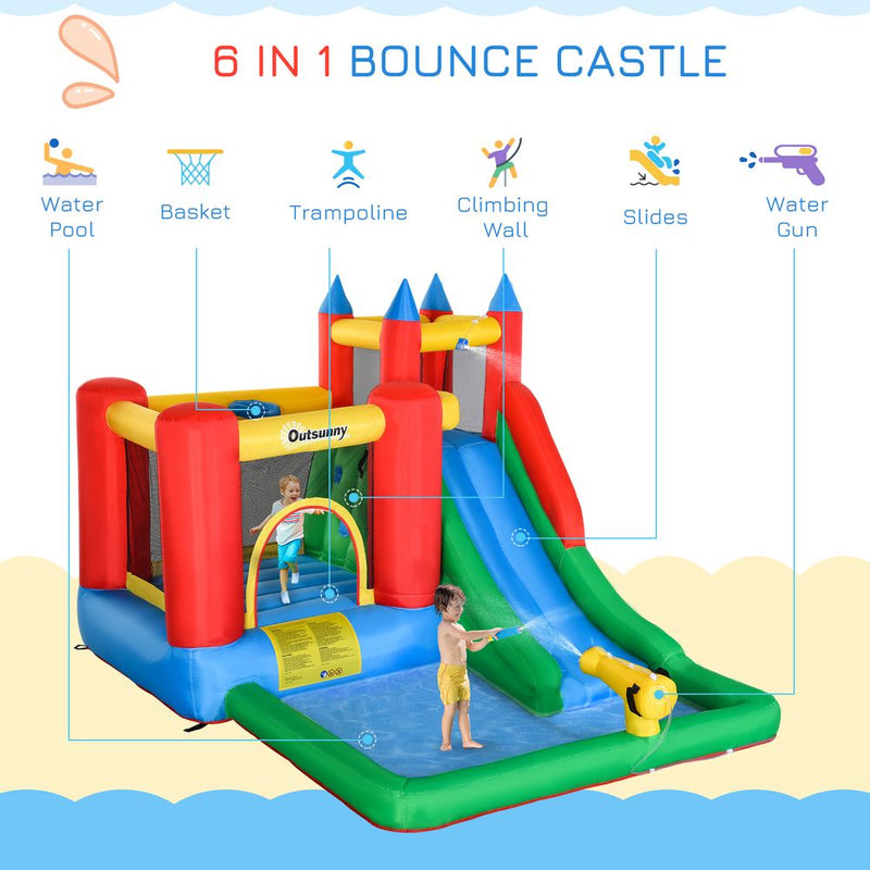 Kids Bouncy Castle w/ Slide Water Pool Climbing Wall & Trampoline