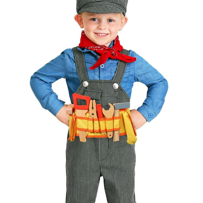 Wooden Carpenter's Tool Belt with Wooden Tools Pretend Play Builder