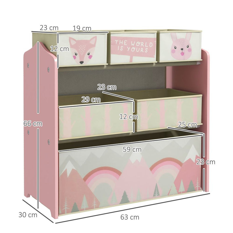 Kids Storage Units with 6 Boxes, Kids Toy Storage Organiser, Pink