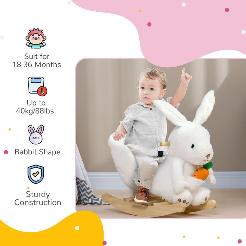 Kids Rabbit-Shaped Rocking Chair with Realistic Sounds Safety Belt  White