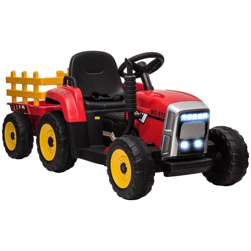 Ride on Tractor with Detachable Trailer, Remote Control, Music - Red