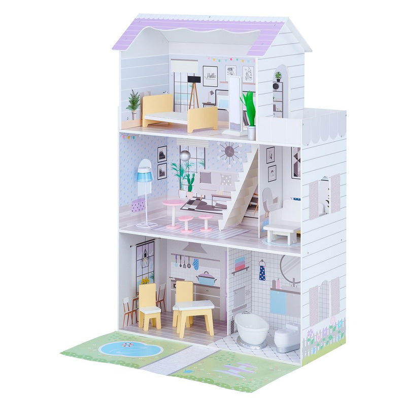 Olivia's Little World Large Kids Wooden Dolls House & 16 Accessories, Purple