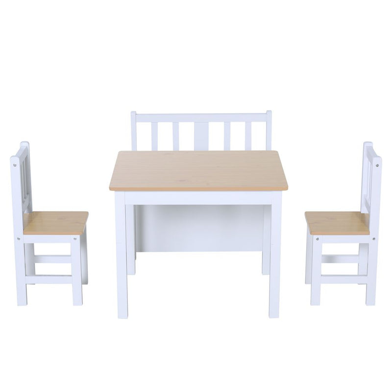 4-Piece Set Kids Wood Table Chair Bench Storage Function for 3 Years+ HOMCOM