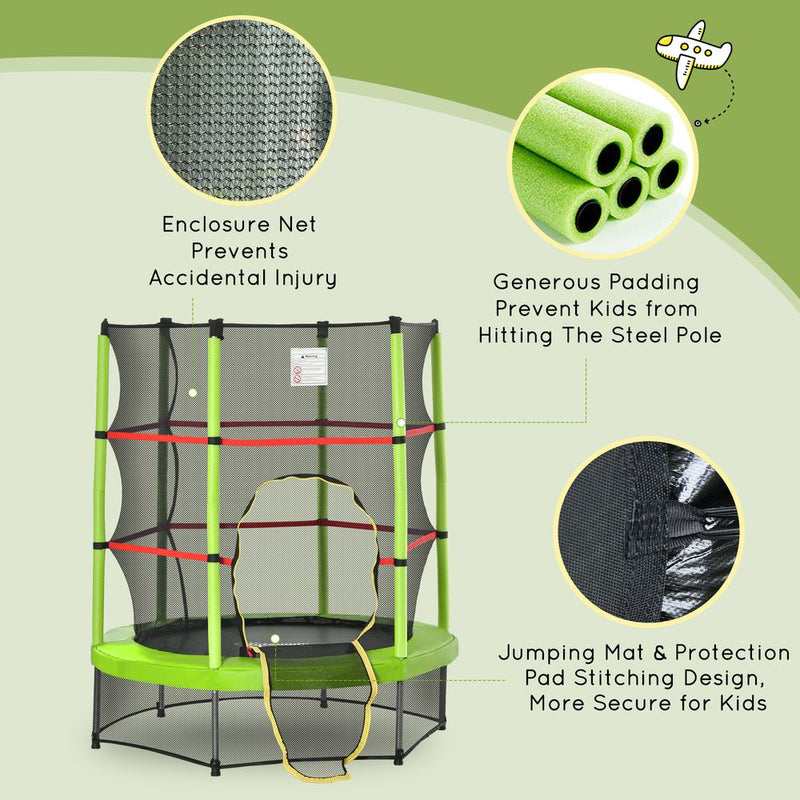 Kids Trampoline Mini Bouncer w/ Enclosure Net Age 3-6 Years Green