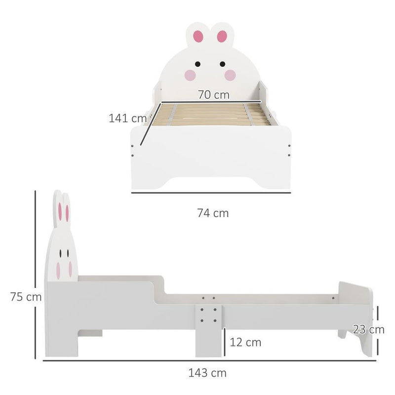 Toddler Single Bed Frame Furniture, Rabbit Design - White