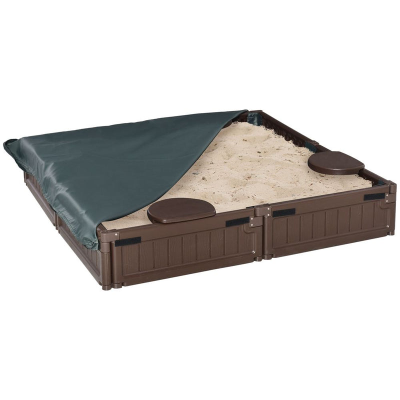 Kids Outdoor Sandbox w/ Canopy Backyard for 3-12yrs Brown