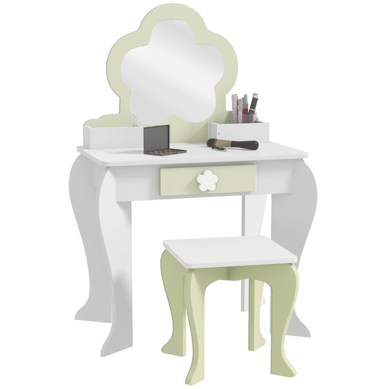 ZONEKIZ Kids Vanity Table Set, Beauty Flower Design, for Ages 3-6 Years - White