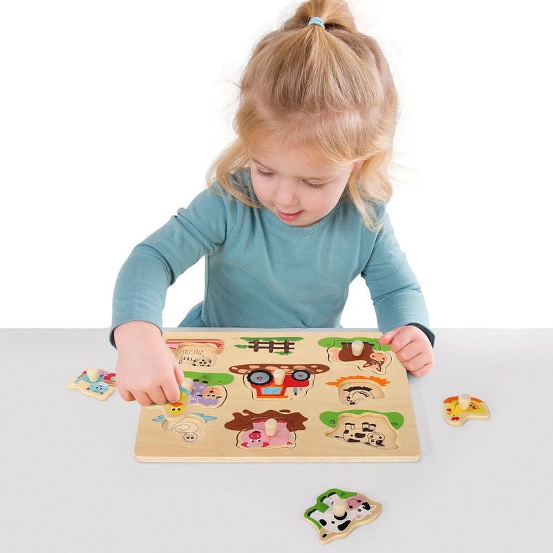 Wooden Farm Animals Peg  Montessori Jigsaw Puzzle Board