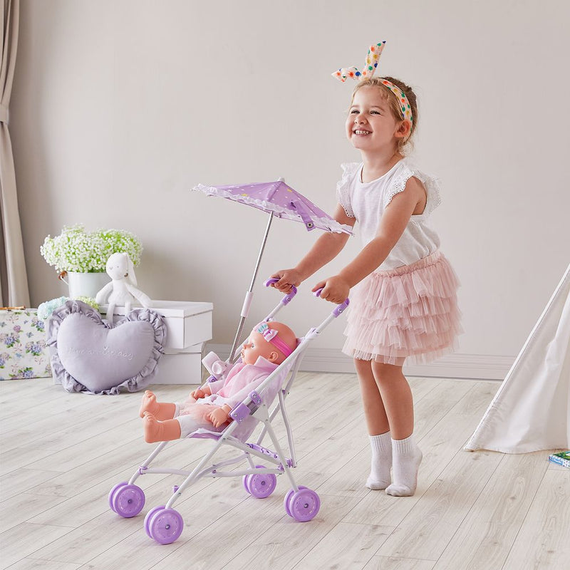 Olivia's Little World Baby Doll Stroller Pushchair & Parasol Purple