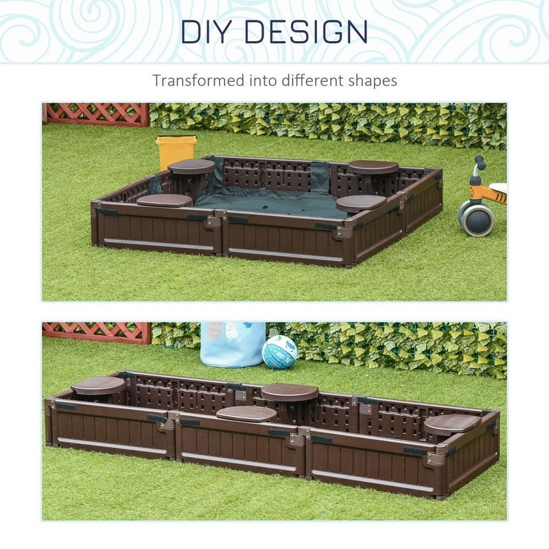 Kids Outdoor Sandbox w/ Canopy Backyard for 3-12yrs Brown