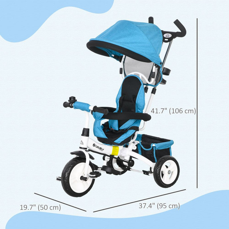 6 in 1 Kids Trike, Stroller with Parent Handle, Blue