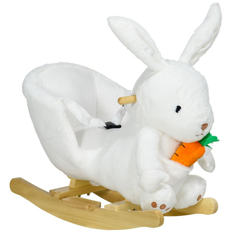 Kids Rabbit-Shaped Rocking Chair with Realistic Sounds Safety Belt  White