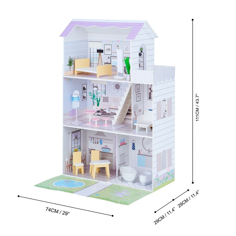 Olivia's Little World Large Kids Wooden Dolls House & 16 Accessories, Purple