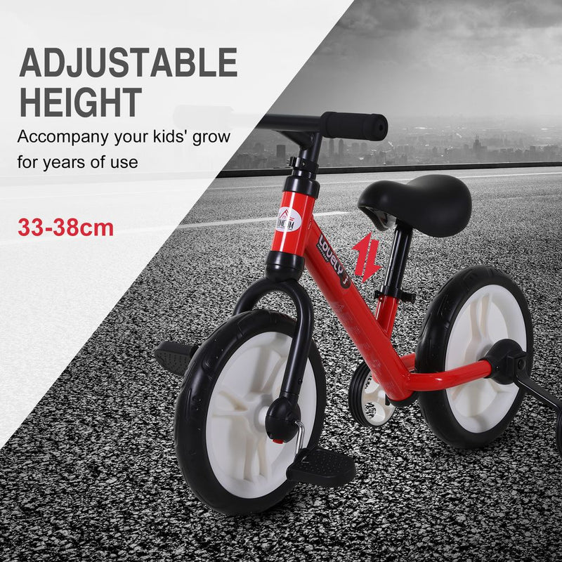 Kids Balance Training Bike Toy w/ Stabilizers For Child 2-5 Years Red HOMCOM