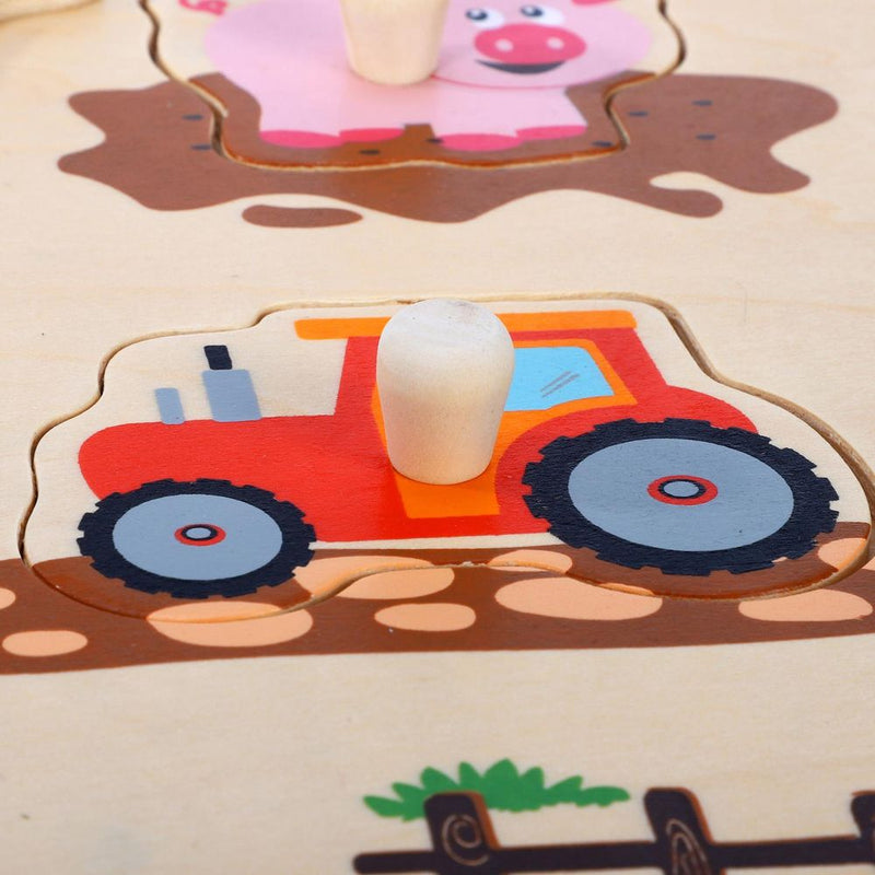 Wooden Farm Animals Peg  Montessori Jigsaw Puzzle Board