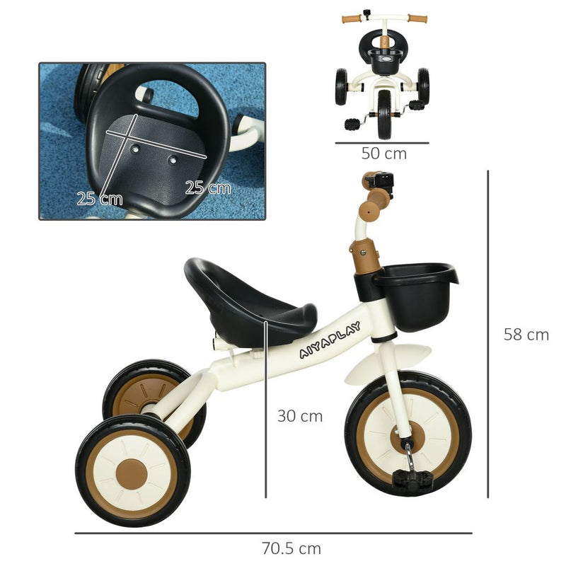 Kids Trike with Adjustable Seat, Basket, Bell for Ages 2-5 Yrs White