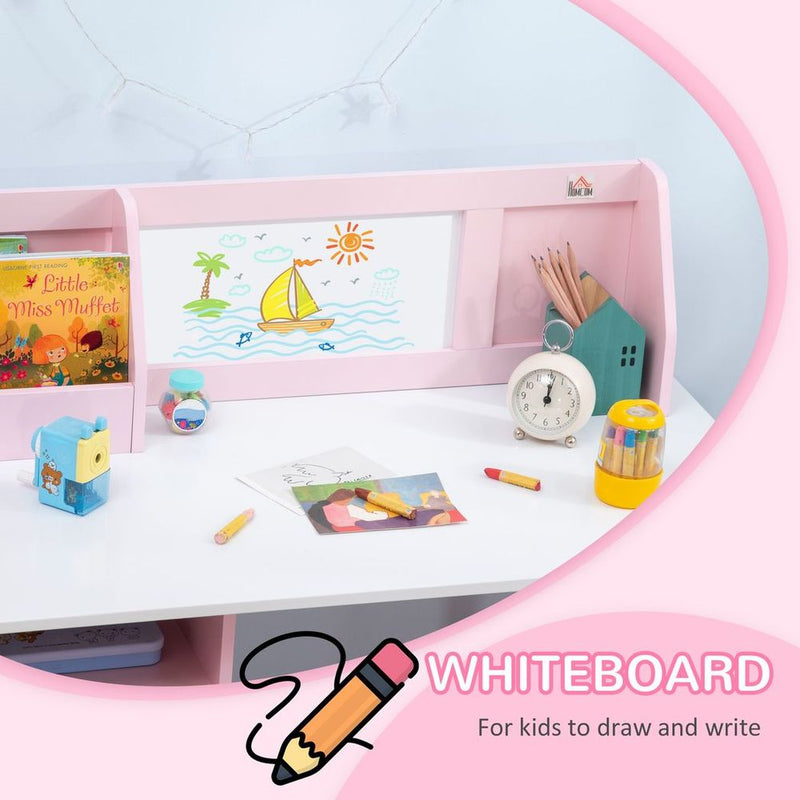 HOMCOM 2 PCs Childrens Table and Chair Set w/ Whiteboard Storage - Pink