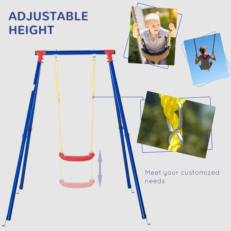 Metal Swing Set w/ Adjustable Rope A-Frame Stand Outdoor Playset