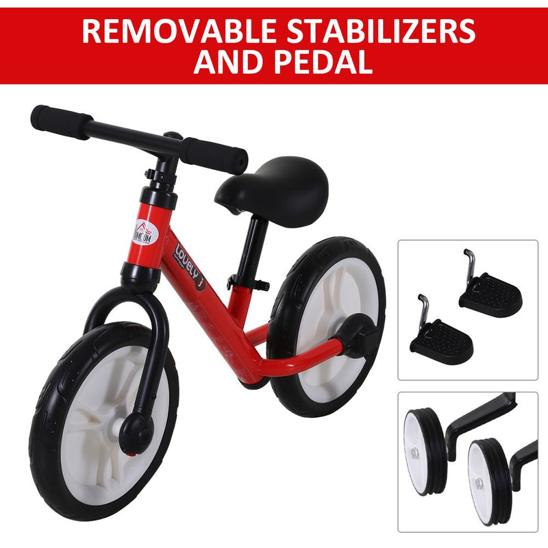 Kids Balance Training Bike Toy w/ Stabilizers For Child 2-5 Years Red HOMCOM