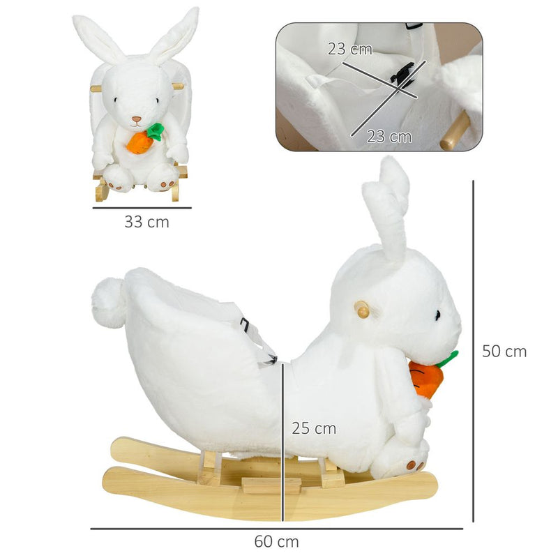 Kids Rabbit-Shaped Rocking Chair with Realistic Sounds Safety Belt  White