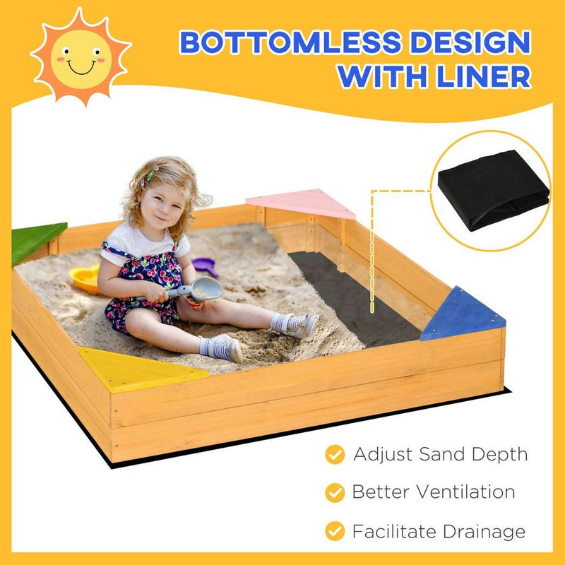 Outsunny Kids Wooden Sand Pit Sandbox w/ Seats, for Gardens, Playgrounds