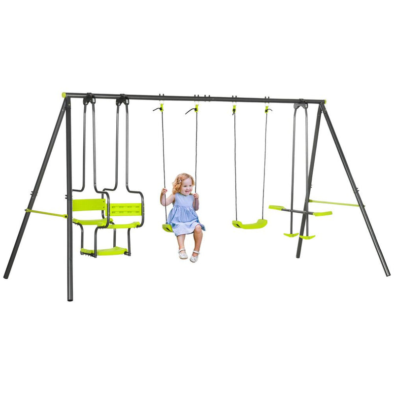 Garden Swing Set with Double Swings Glider Swing Seats for Outdoor