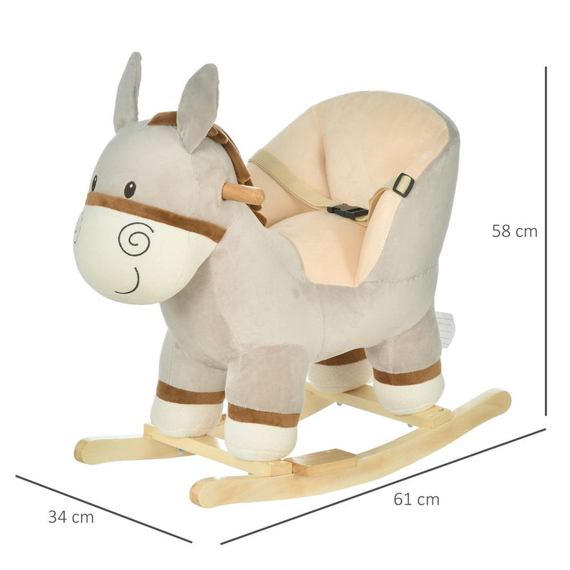 Cute Kids Ride-On Rocking Donkey Sound Handlebars Seat Belt Plush Body HOMCOM