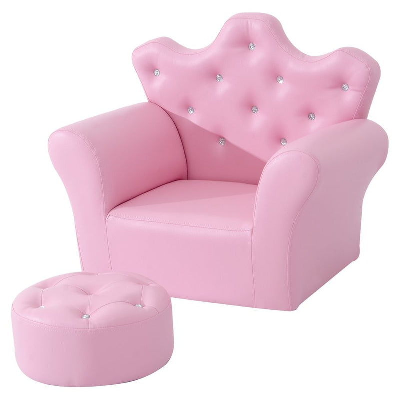 Kids Sofa Set Armchair Chair Seat With Free Footstool PU Leather Pink