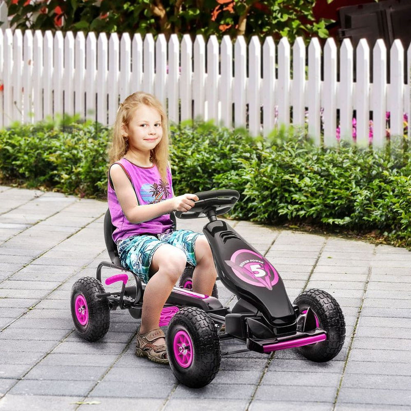 HOMCOM Children Pedal Go Kart w/ Adjustable Seat, Rubber Wheels, Brake - Pink