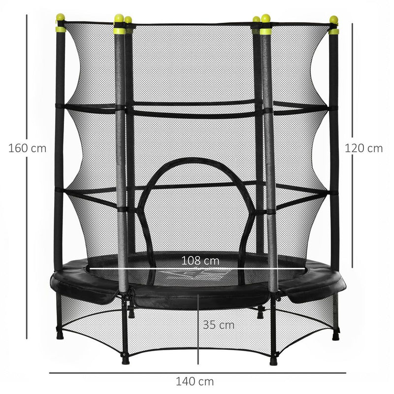 HOMCOM 5.2FT Kids Trampoline with Safety Enclosure, Indoor Outdoor - Black