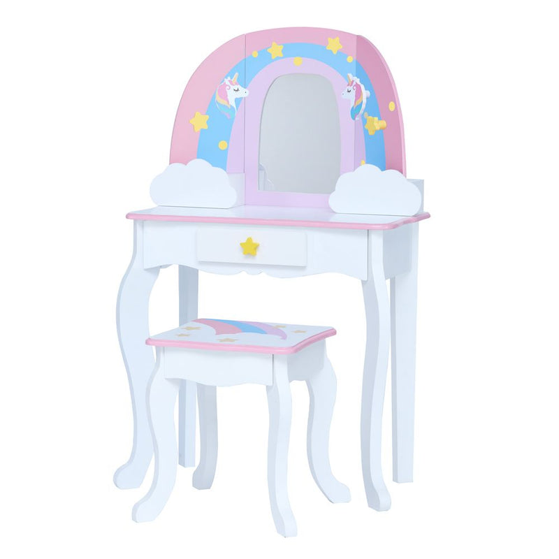 Kids Vanity Set Dressing Table with Mirror Storage & Stool