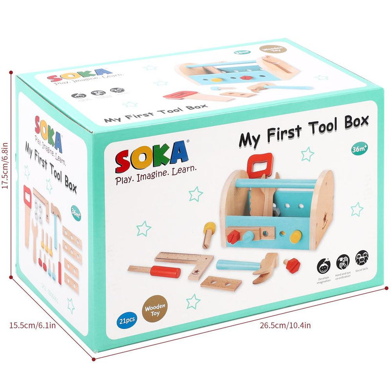 My First Toolbox Carpenter Wooden Building Tools Play Set Pretend Play 3+