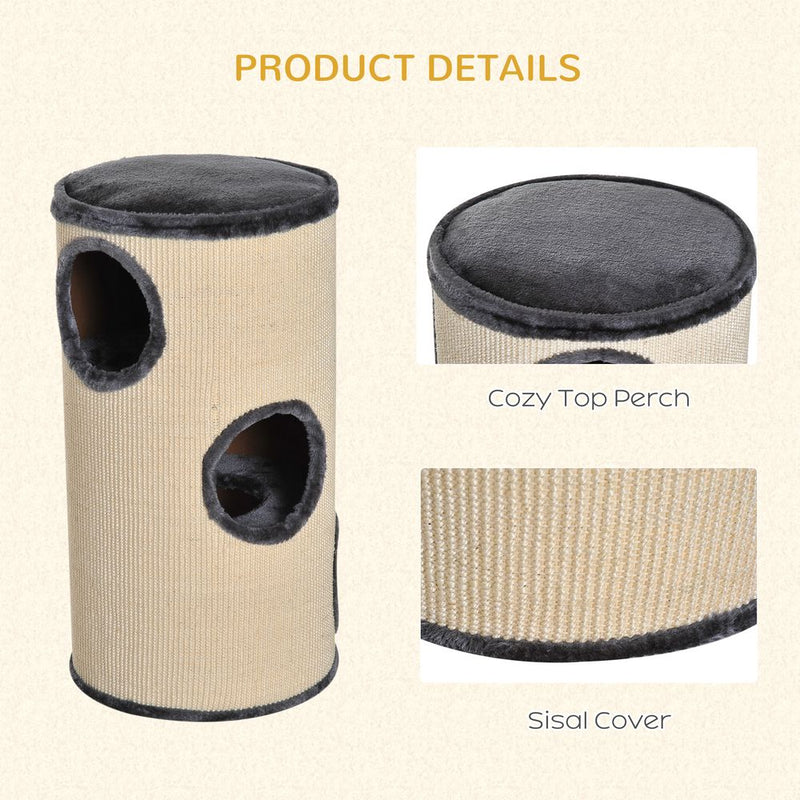 Cat Scratching Barrel Sisal Activity Center 3 Dens Observation Deck 70H Pawhut