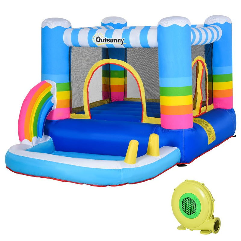 Kids Bouncy Castle with Pool Outdoor Trampoline W/ Net Blower 3-8 Yrs