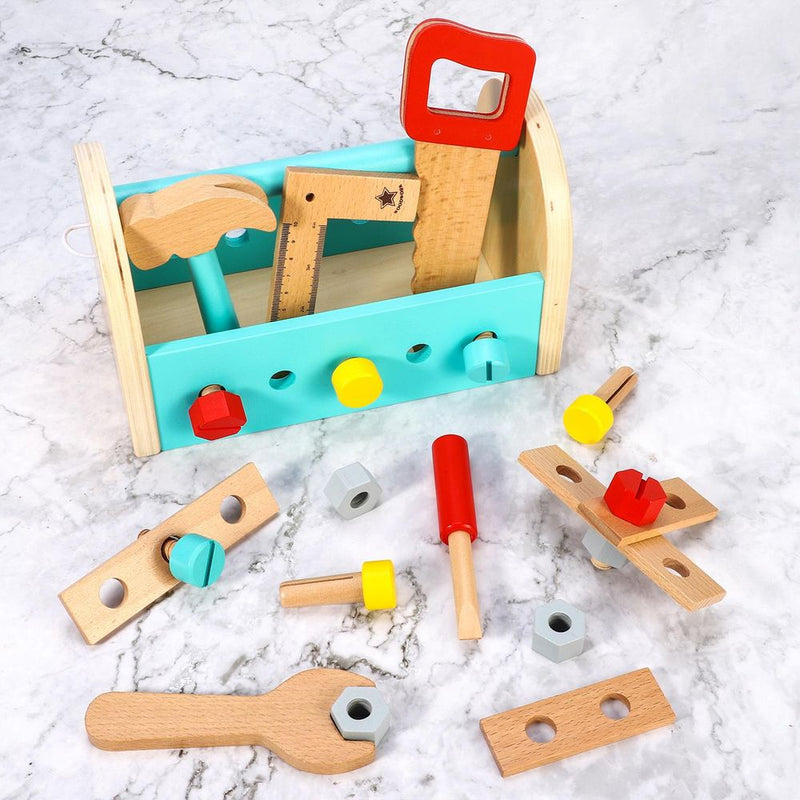 My First Toolbox Carpenter Wooden Building Tools Play Set Pretend Play 3+