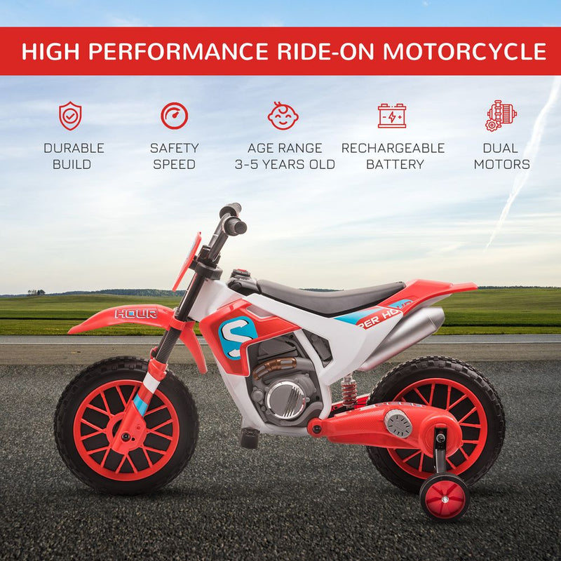 Kids Motorbike Electric Ride-On Toy w/ Training Wheels, for 3-5 Yrs - Red