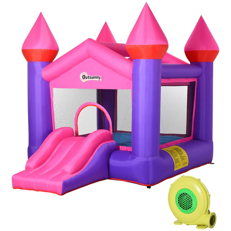 Bouncy Castle With Slide Inflatable Trampoline w/ Blower Multi-color