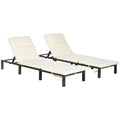 Outsunny 2 Pieces Rattan Sun Loungers with Padded Cushion for Poolside