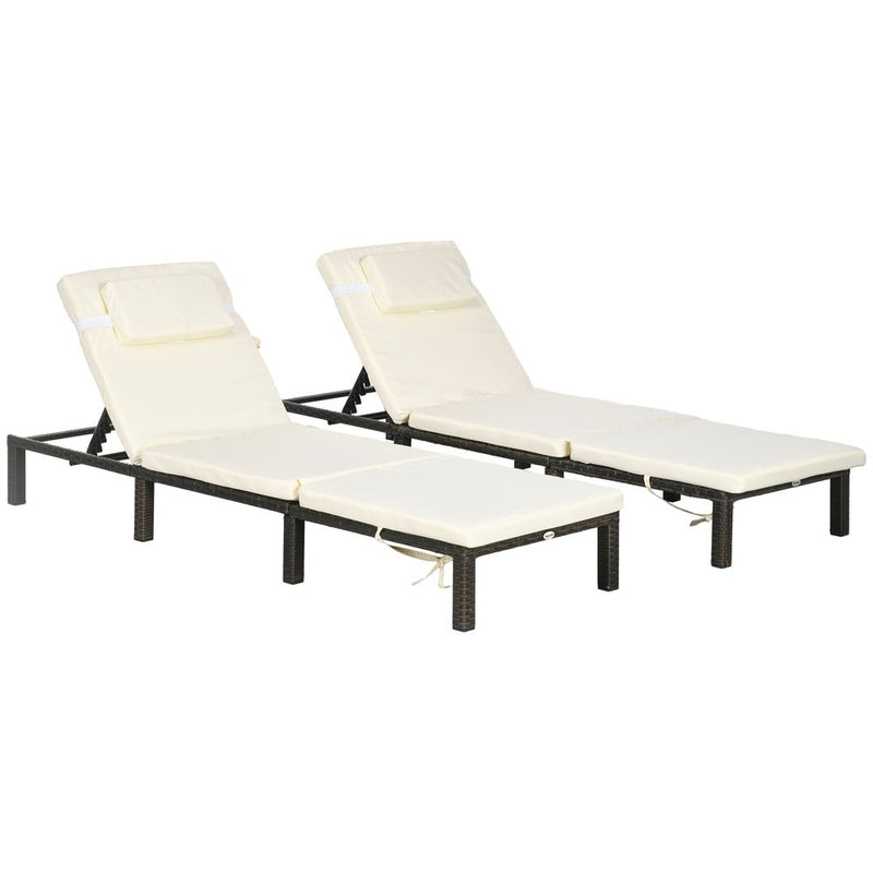 Outsunny 2 Pieces Rattan Sun Loungers with Padded Cushion for Poolside