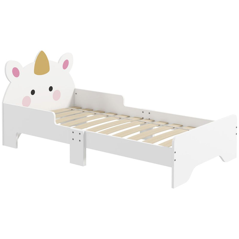 ZONEKIZ Unicorn-Designed Toddler Bed, Kids Bedroom Furniture - White