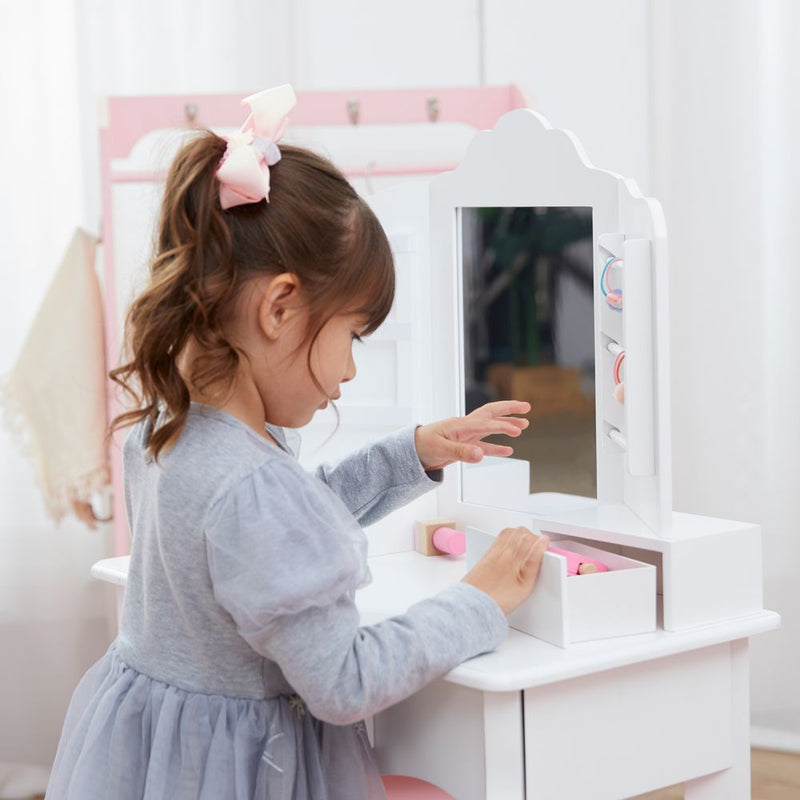 Kids Dressing Table Vanity Set, Mirror & Stool White