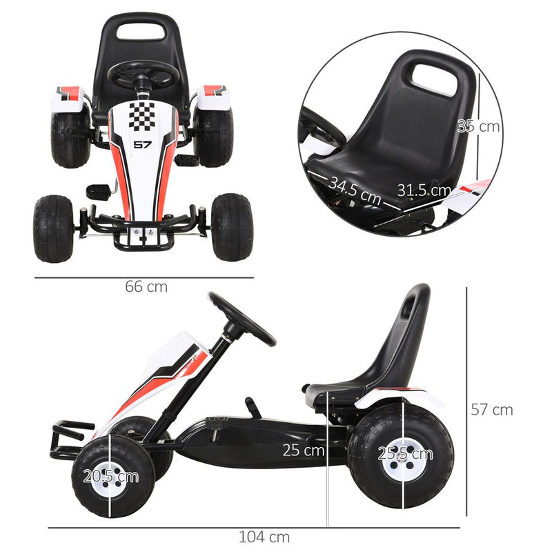 Child's Racing-Style Pedal Go Kart w/ Brake Gears Steering Wheel Seat